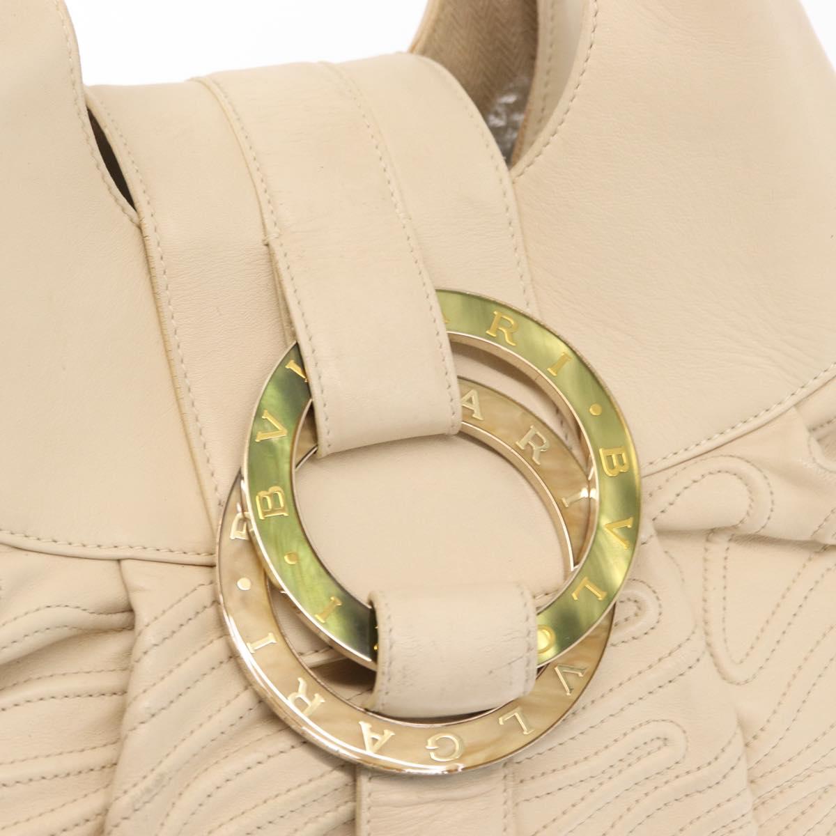 BVLGARI Chandra Hand Bag Leather Canvas Beige Brown Auth bs31410