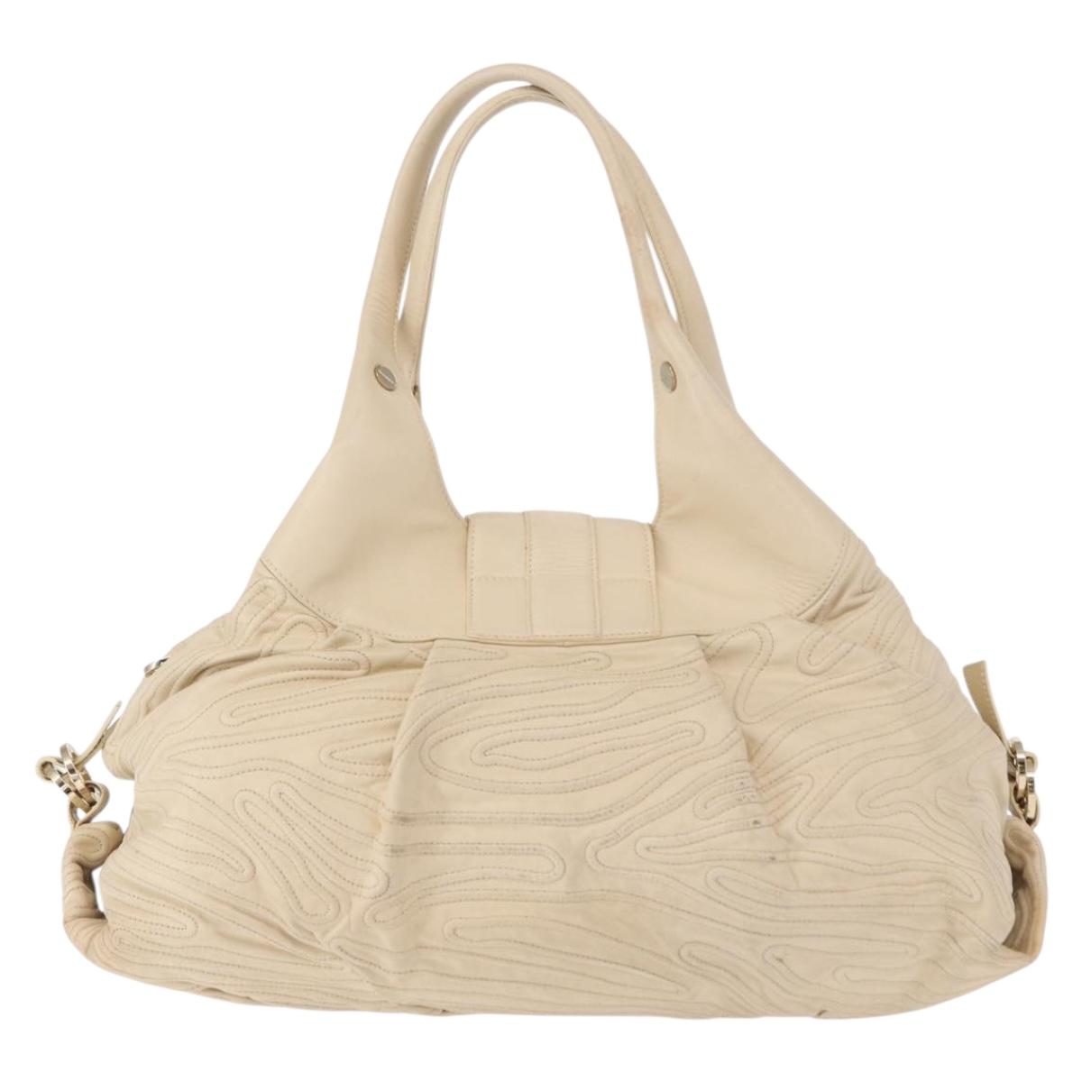 BVLGARI Chandra Hand Bag Leather Canvas Beige Brown Auth bs31410