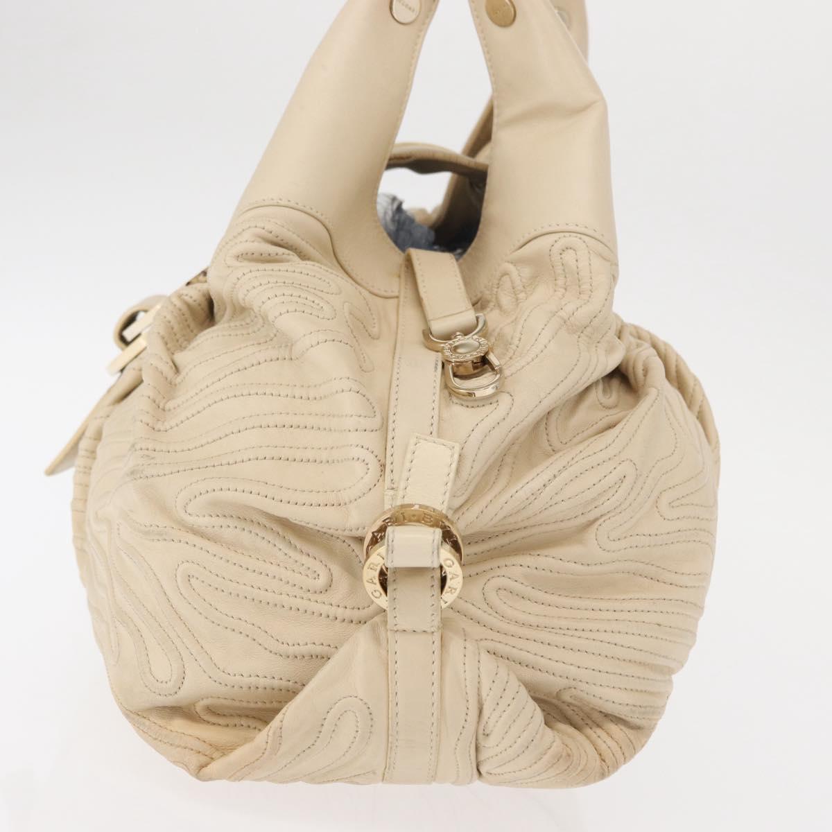 BVLGARI Chandra Hand Bag Leather Canvas Beige Brown Auth bs31410