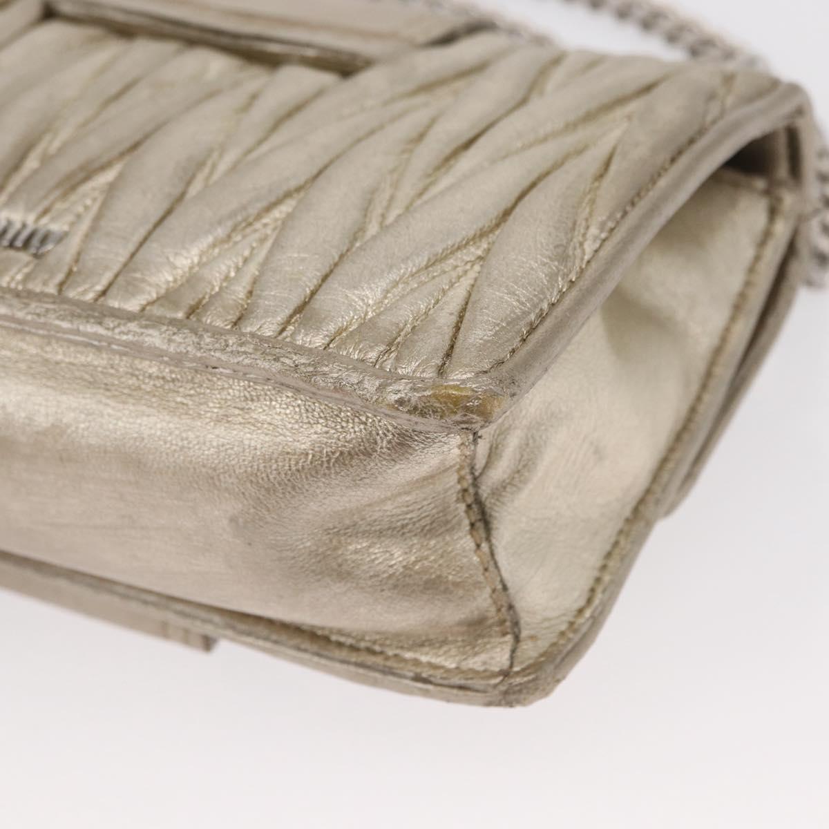 Miu Miu Matelasse Chain Shoulder Bag Leather Champagne Gold Silver Auth bs31411