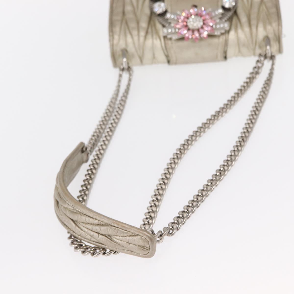 Miu Miu Matelasse Chain Shoulder Bag Leather Champagne Gold Silver Auth bs31411