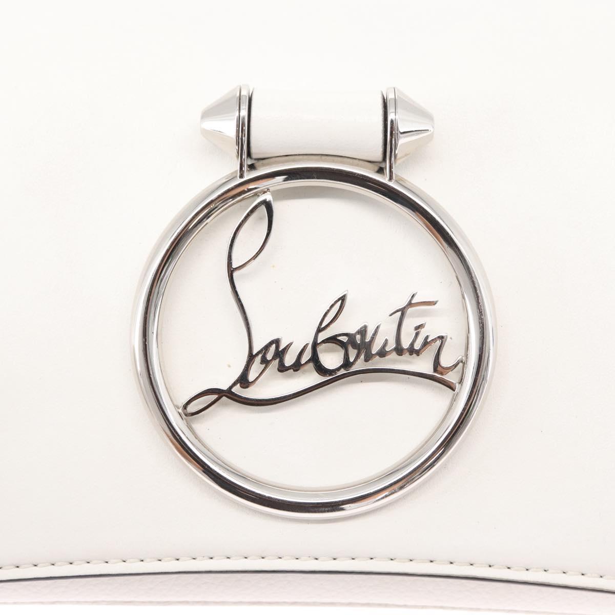 Christian Louboutin Chain Shoulder Bag Leather White Silver Auth bs31412V