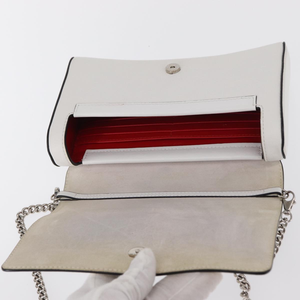 Christian Louboutin Chain Shoulder Bag Leather White Silver Auth bs31412V