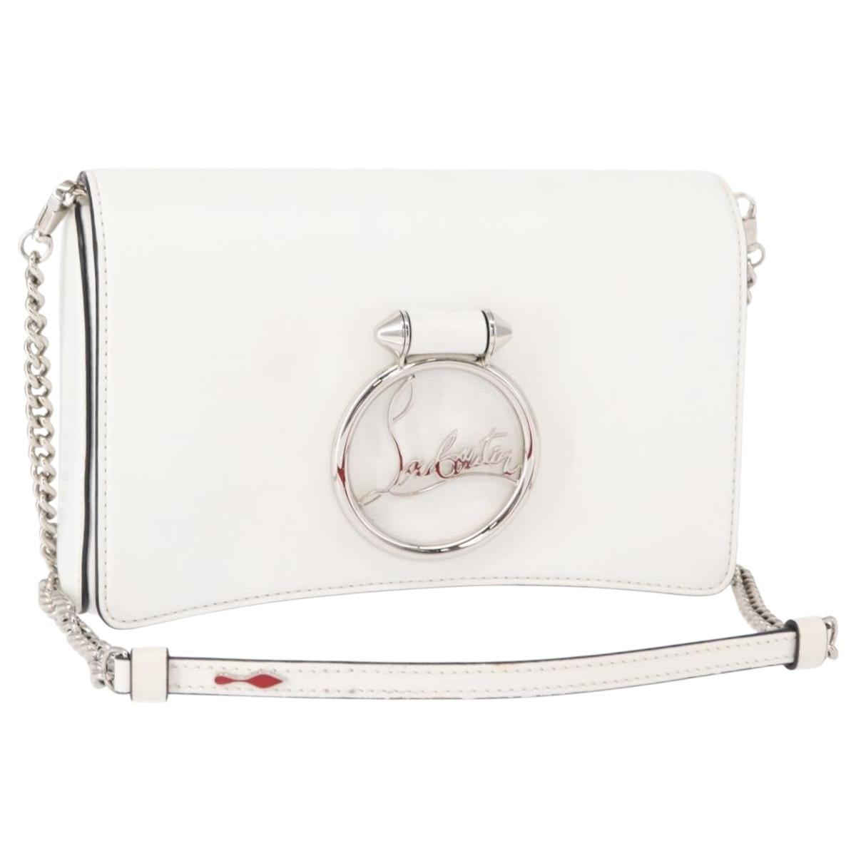 Christian Louboutin Chain Shoulder Bag Leather White Silver Auth bs31412V