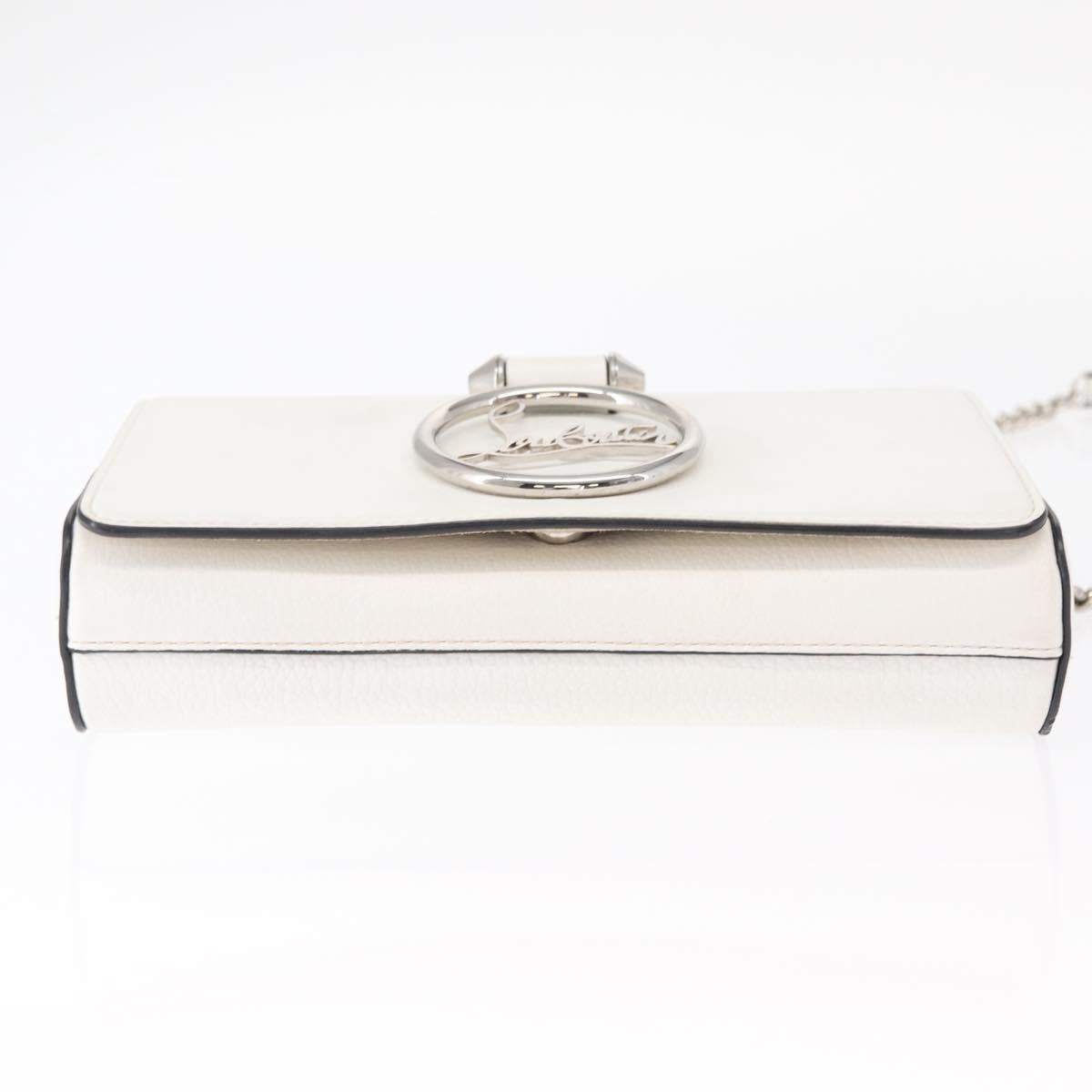 Christian Louboutin Chain Shoulder Bag Leather White Silver Auth bs31412V