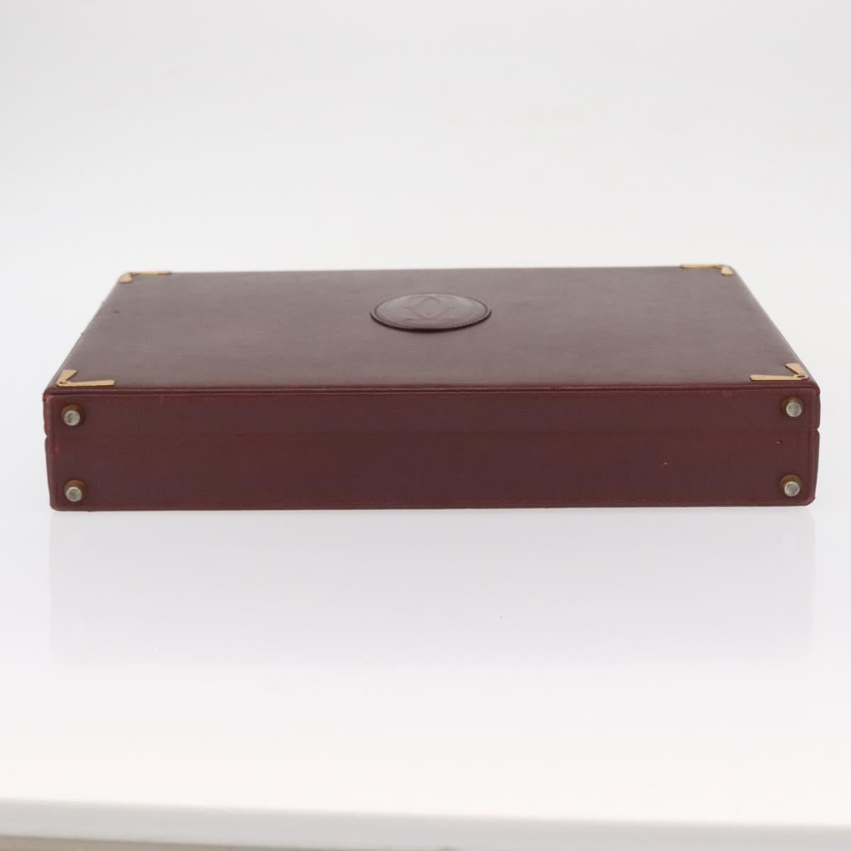 CARTIER Must Line Attache Case Leather Bordeaux Gold Auth bs31413