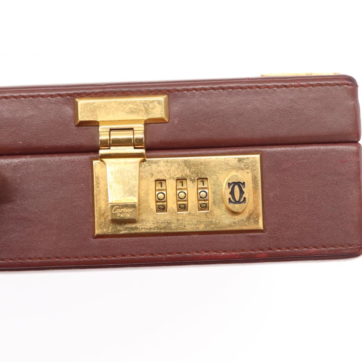 CARTIER Must Line Attache Case Leather Bordeaux Gold Auth bs31413