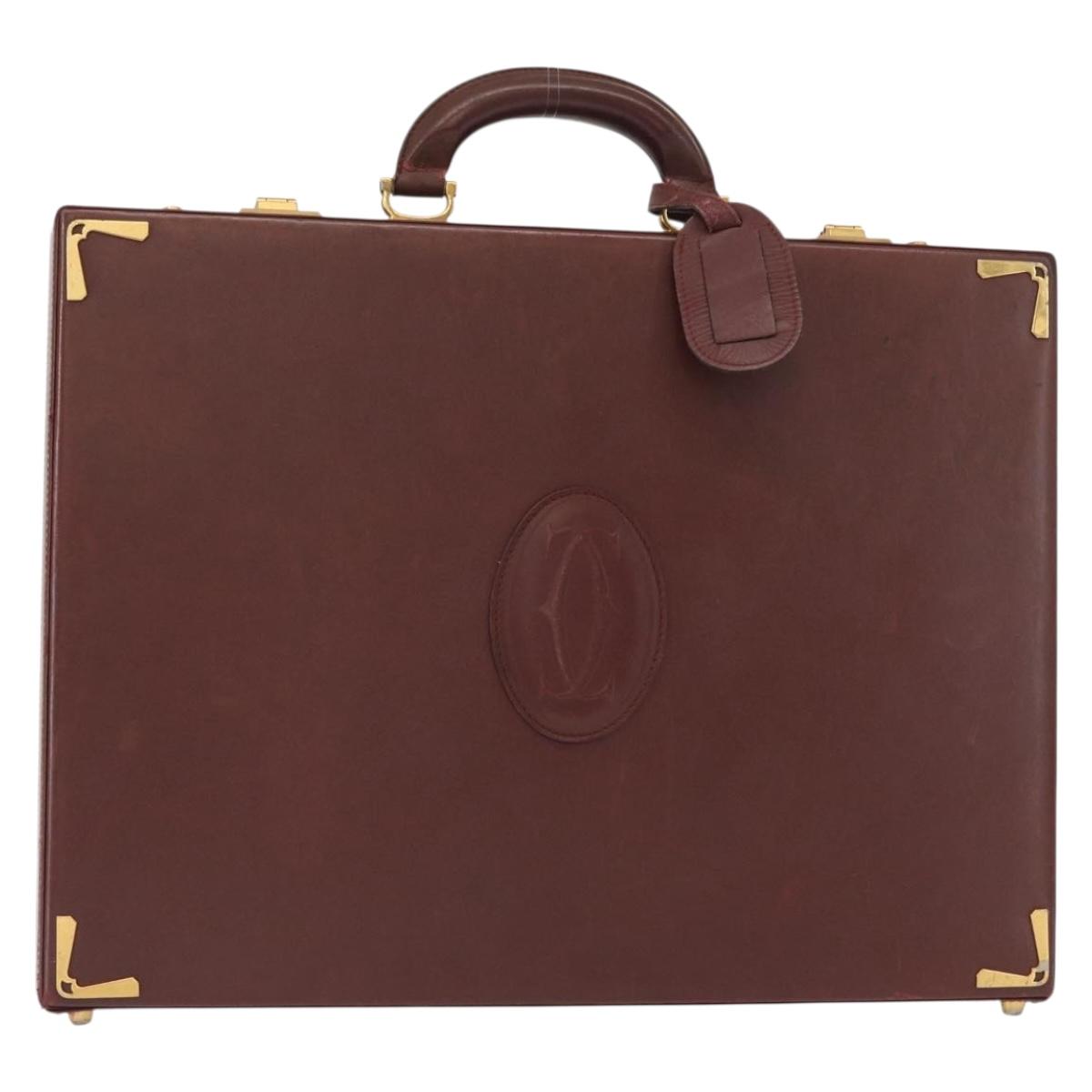CARTIER Must Line Attache Case Leather Bordeaux Gold Auth bs31413
