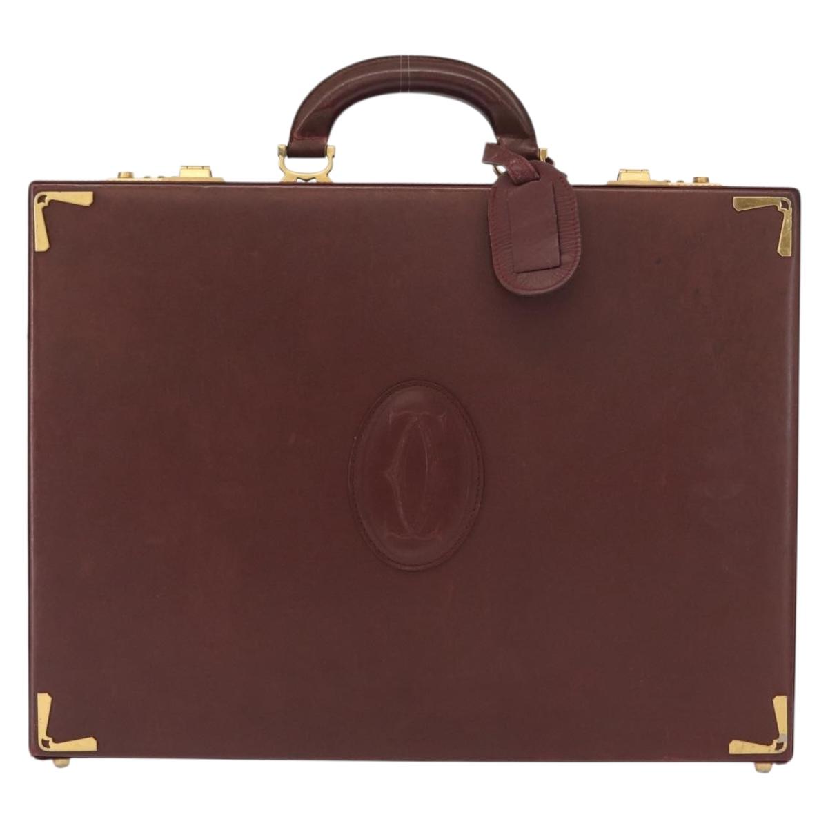 CARTIER Must Line Attache Case Leather Bordeaux Gold Auth bs31413