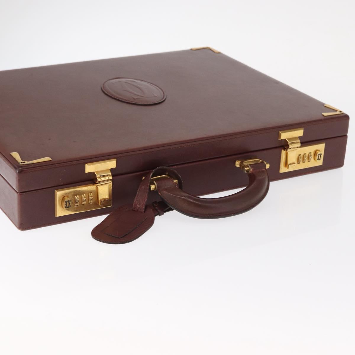 CARTIER Must Line Attache Case Leather Bordeaux Gold Auth bs31413