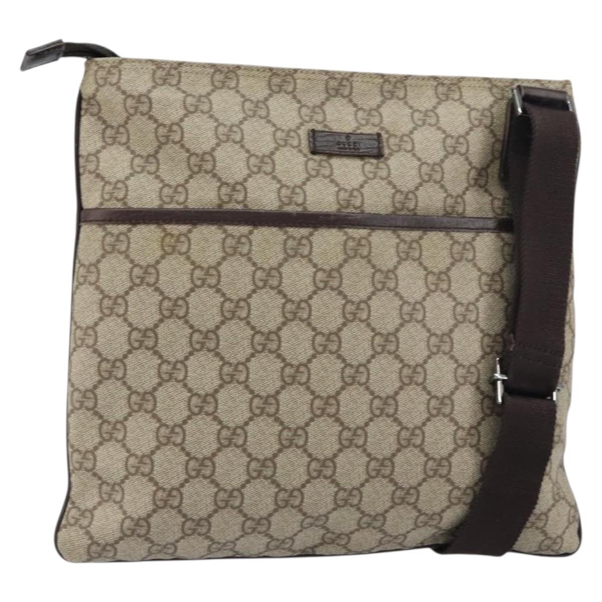 GUCCI GG Supreme Shoulder Bag PVC Beige Silver 141626 Auth bs31415