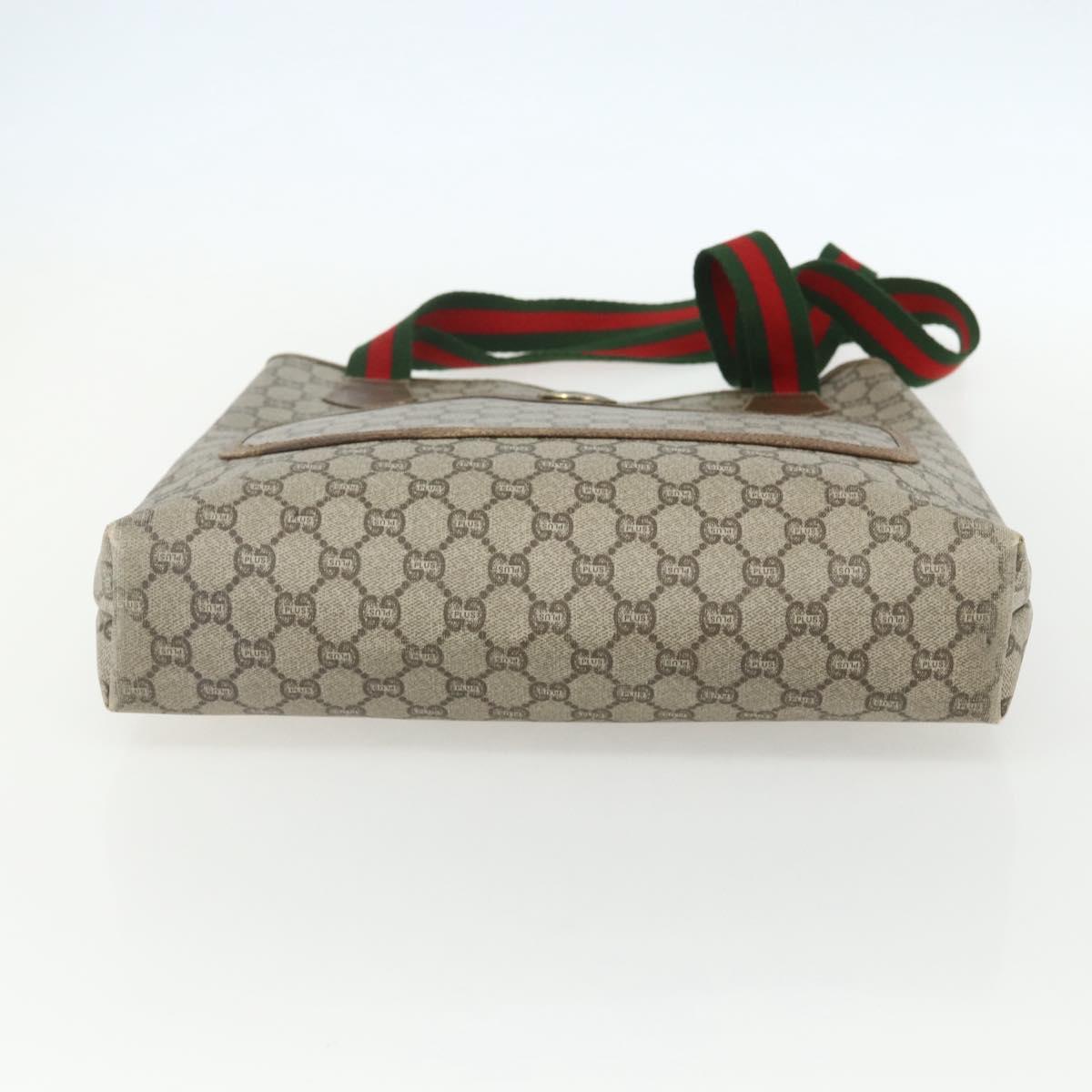 GUCCI GG Plus Supreme Web Sherry Line Tote Bag PVC Beige Red Auth bs31416