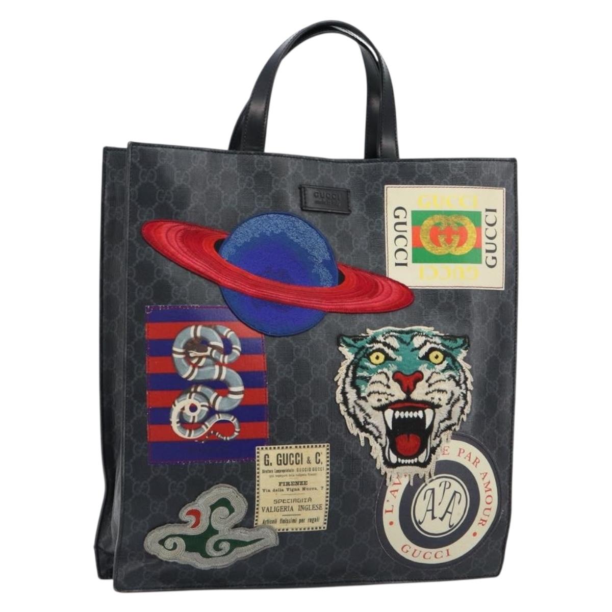 GUCCI GG Supreme Courier Tote Bag PVC Black Silver 495559 Auth bs31418