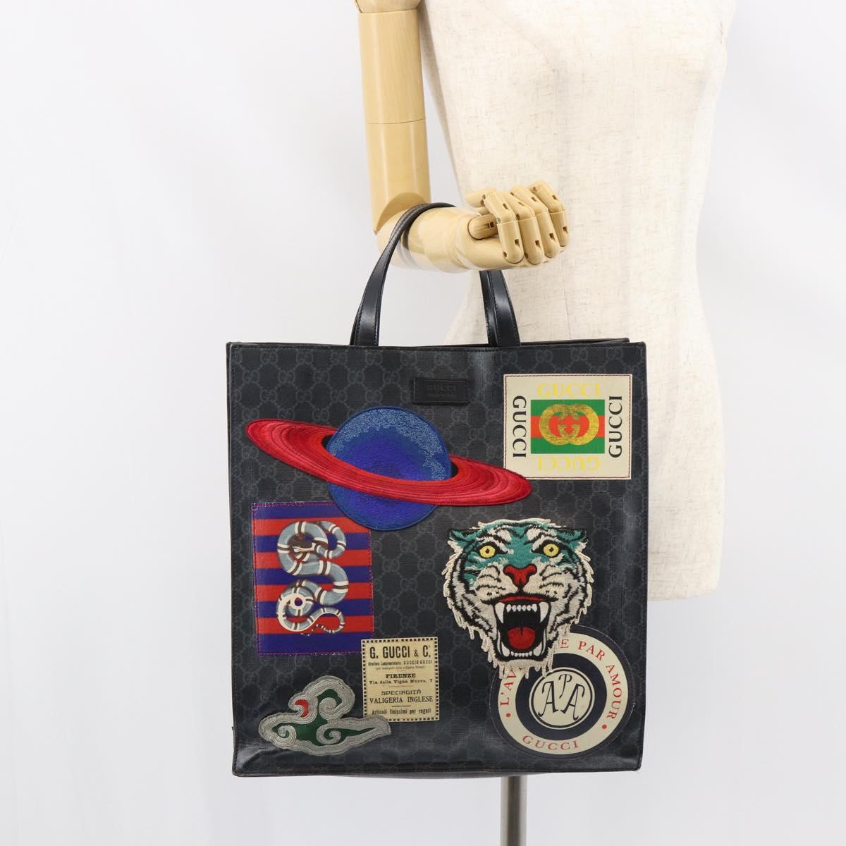 GUCCI GG Supreme Courier Tote Bag PVC Black Silver 495559 Auth bs31418