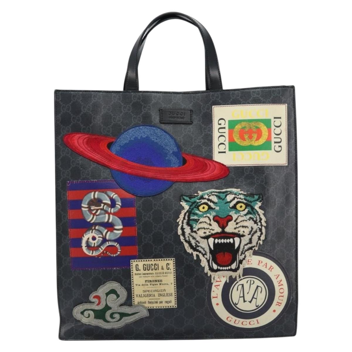 GUCCI GG Supreme Courier Tote Bag PVC Black Silver 495559 Auth bs31418