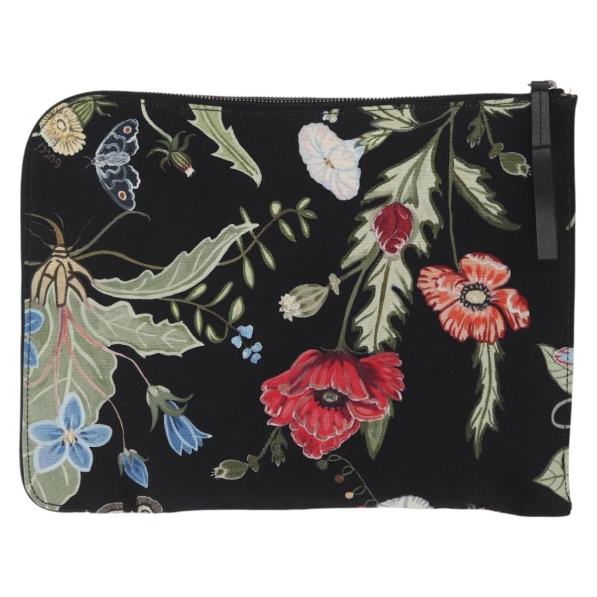 GUCCI Clutch Bag Canvas Black Silver 353480 Auth bs31421