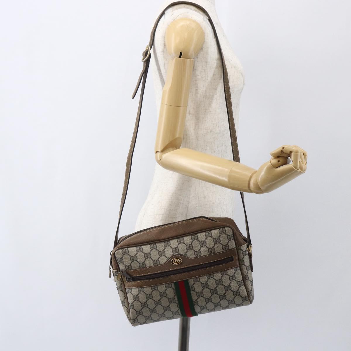 GUCCI GG Supreme Web Sherry Line Shoulder Bag PVC Beige Gold Auth bs31423