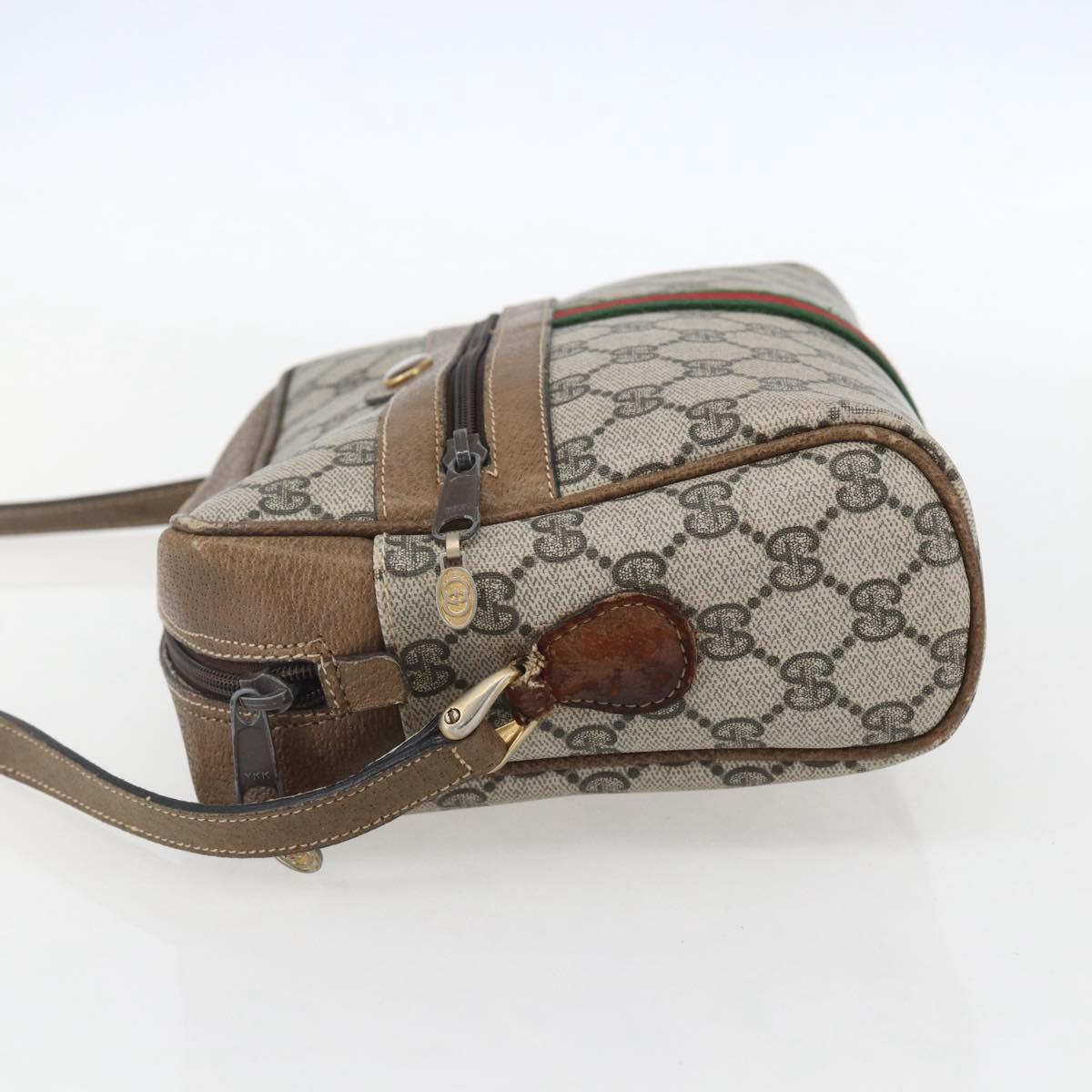 GUCCI GG Supreme Web Sherry Line Shoulder Bag PVC Beige Gold Auth bs31423