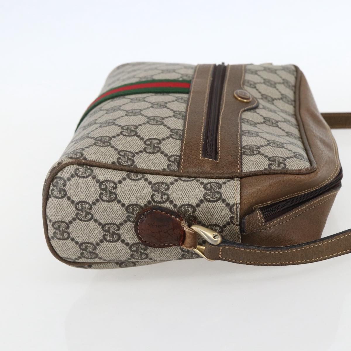 GUCCI GG Supreme Web Sherry Line Shoulder Bag PVC Beige Gold Auth bs31423