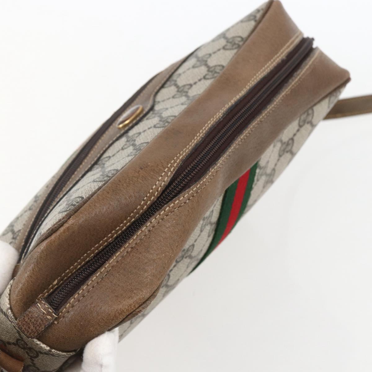 GUCCI GG Supreme Web Sherry Line Shoulder Bag PVC Beige Gold Auth bs31423