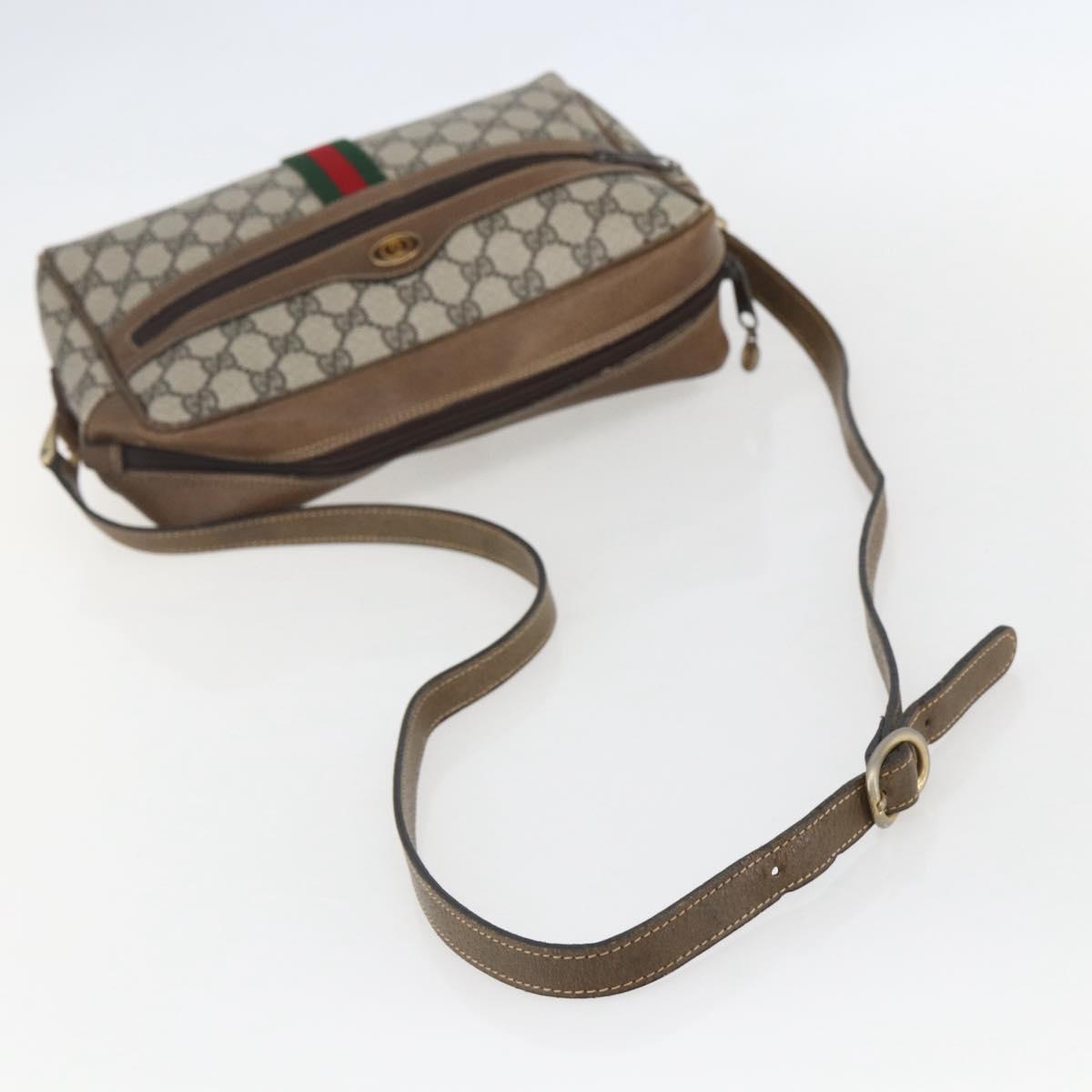 GUCCI GG Supreme Web Sherry Line Shoulder Bag PVC Beige Gold Auth bs31423