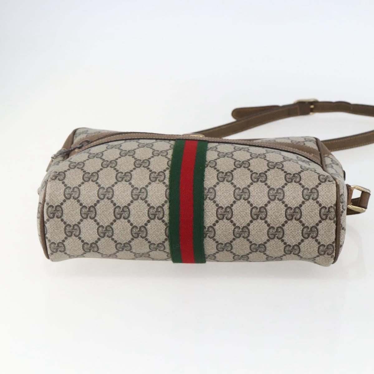 GUCCI GG Supreme Web Sherry Line Shoulder Bag PVC Beige Gold Auth bs31423