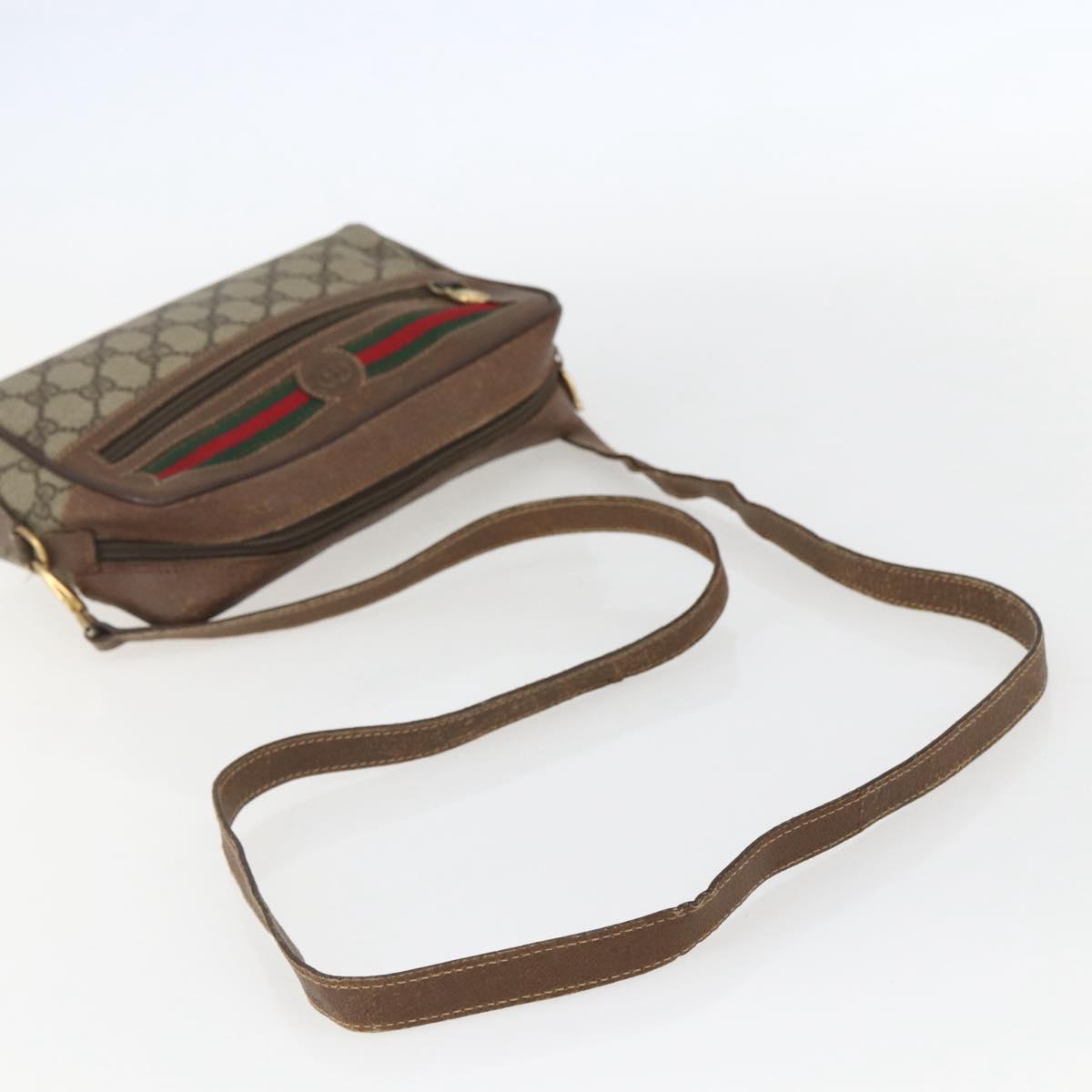 GUCCI GG Supreme Web Sherry Line Bag PVC Beige Gold 001 115 6655 Auth bs31424