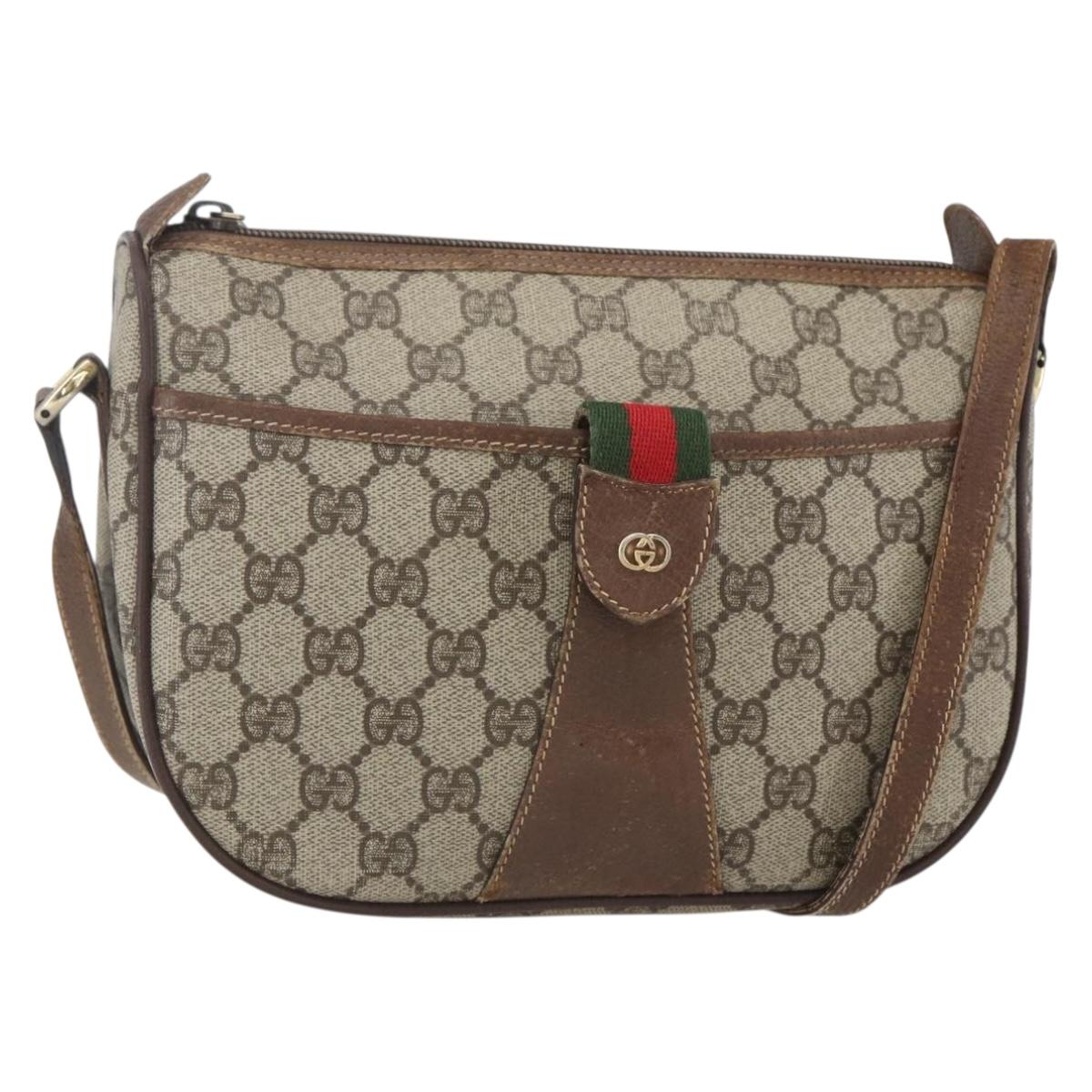 GUCCI GG Supreme Web Sherry Line Bag PVC Beige Gold 001 754 6177 Auth bs31425