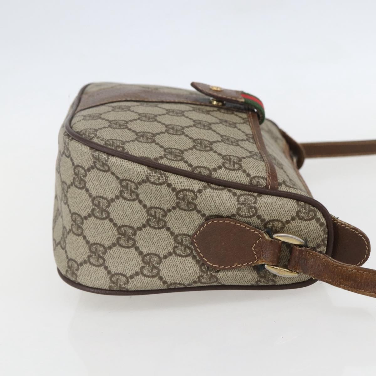 GUCCI GG Supreme Web Sherry Line Bag PVC Beige Gold 001 754 6177 Auth bs31425