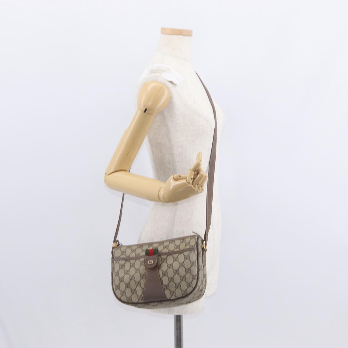 GUCCI GG Supreme Web Sherry Line Bag PVC Beige Gold 001 58 6177 Auth bs31426