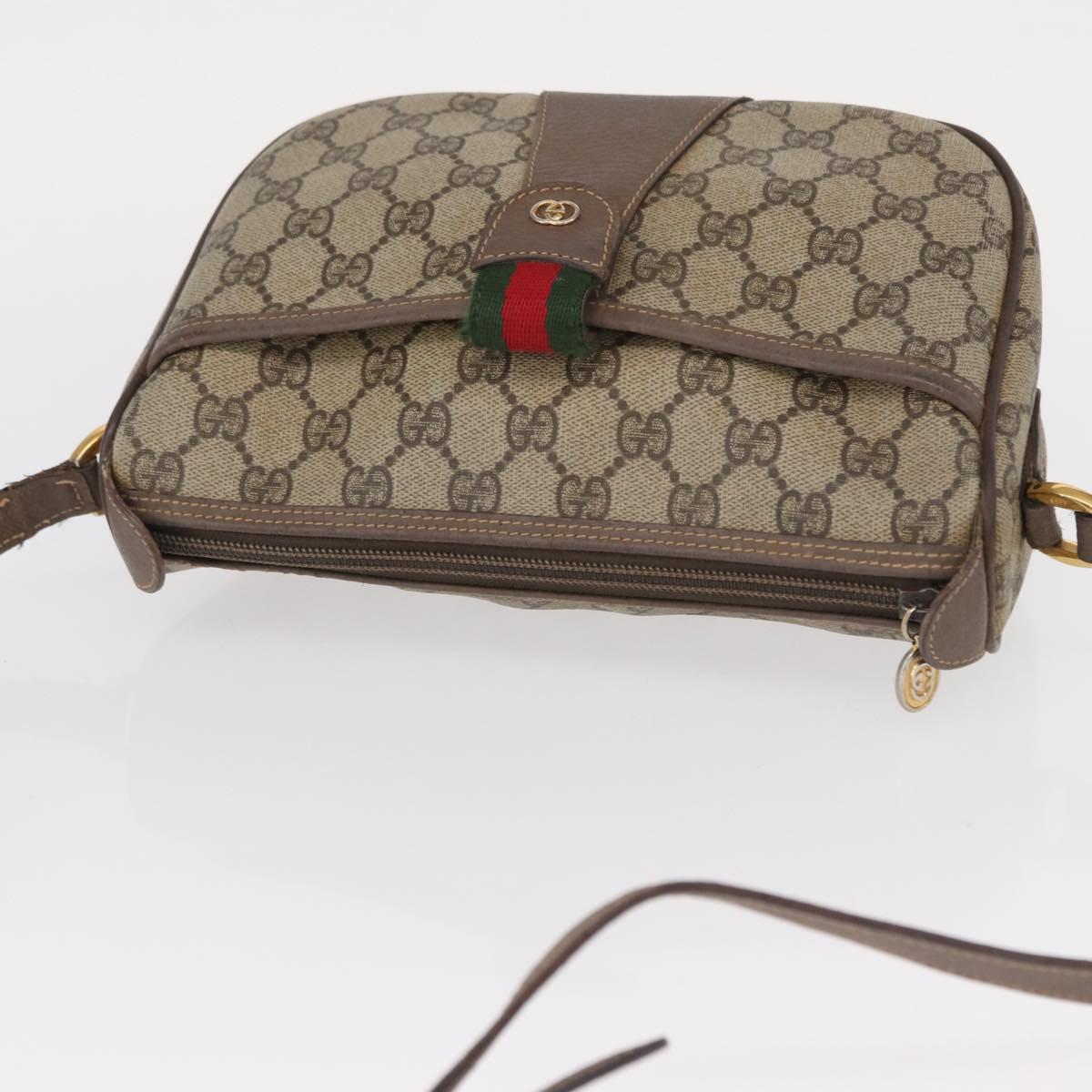 GUCCI GG Supreme Web Sherry Line Bag PVC Beige Gold 001 58 6177 Auth bs31426