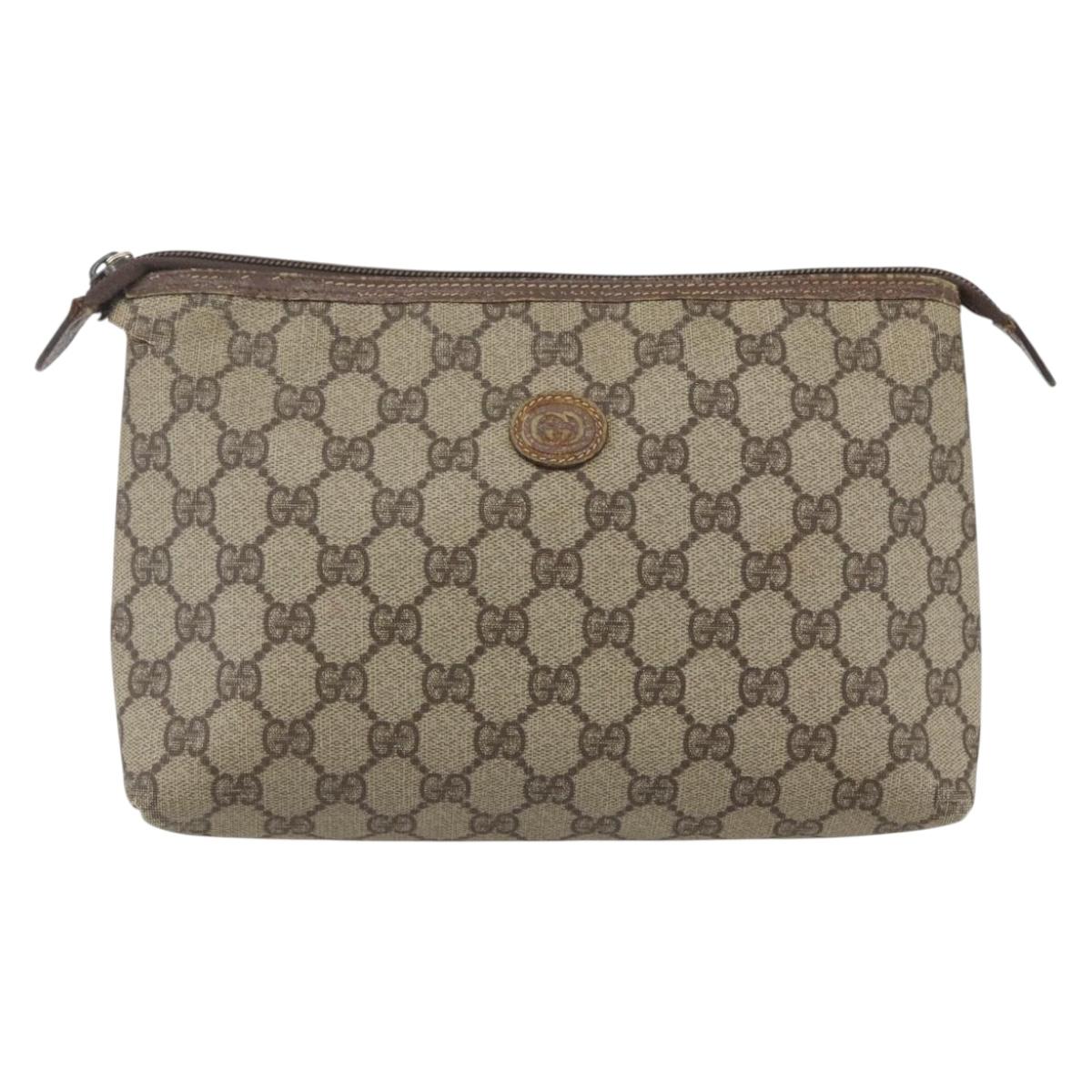 GUCCI GG Supreme Pouch PVC Leather Beige Gold 014 115 6088 Auth bs31427