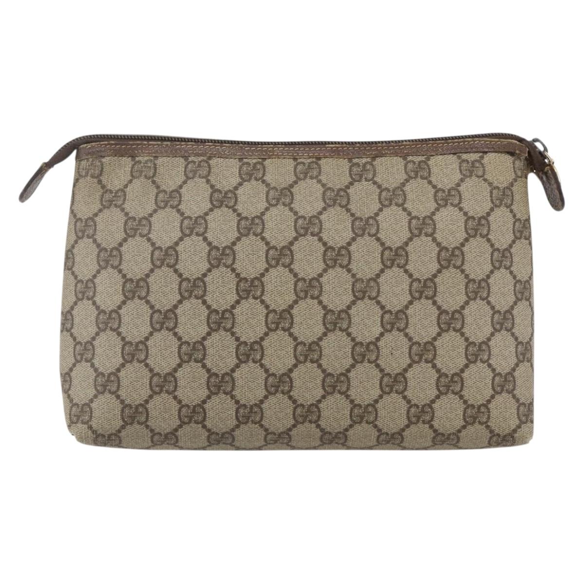 GUCCI GG Supreme Pouch PVC Leather Beige Gold 014 115 6088 Auth bs31427