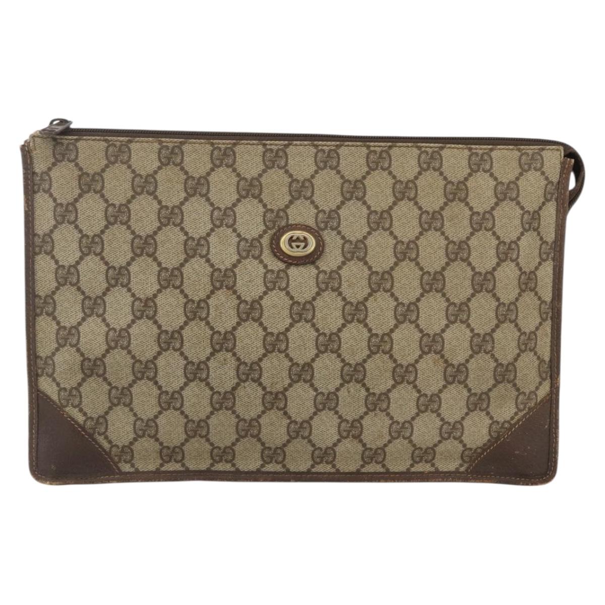 GUCCI GG Supreme Clutch Bag PVC Beige 97 01 029 Auth bs31428