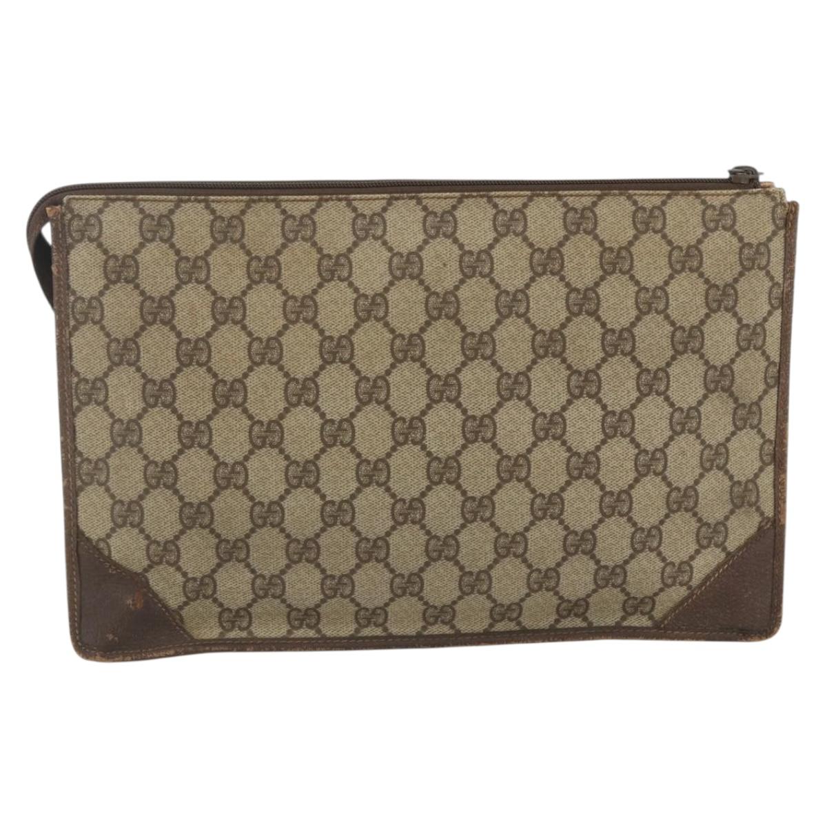 GUCCI GG Supreme Clutch Bag PVC Beige 97 01 029 Auth bs31428