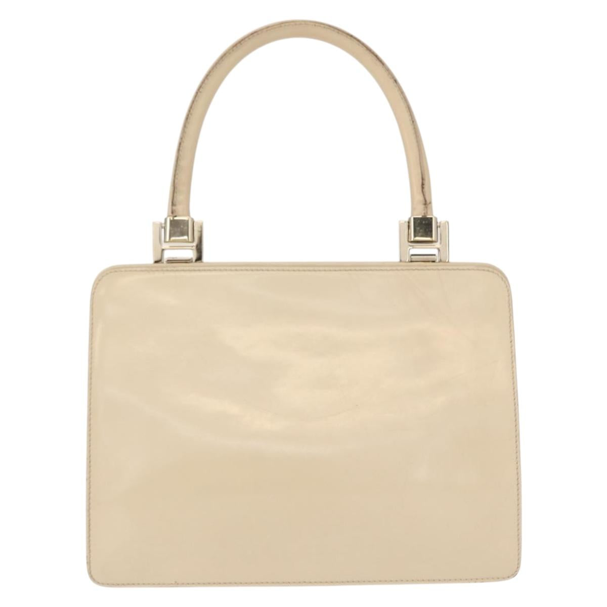 GUCCI Hand Bag Enamel Beige Gold Auth bs31430