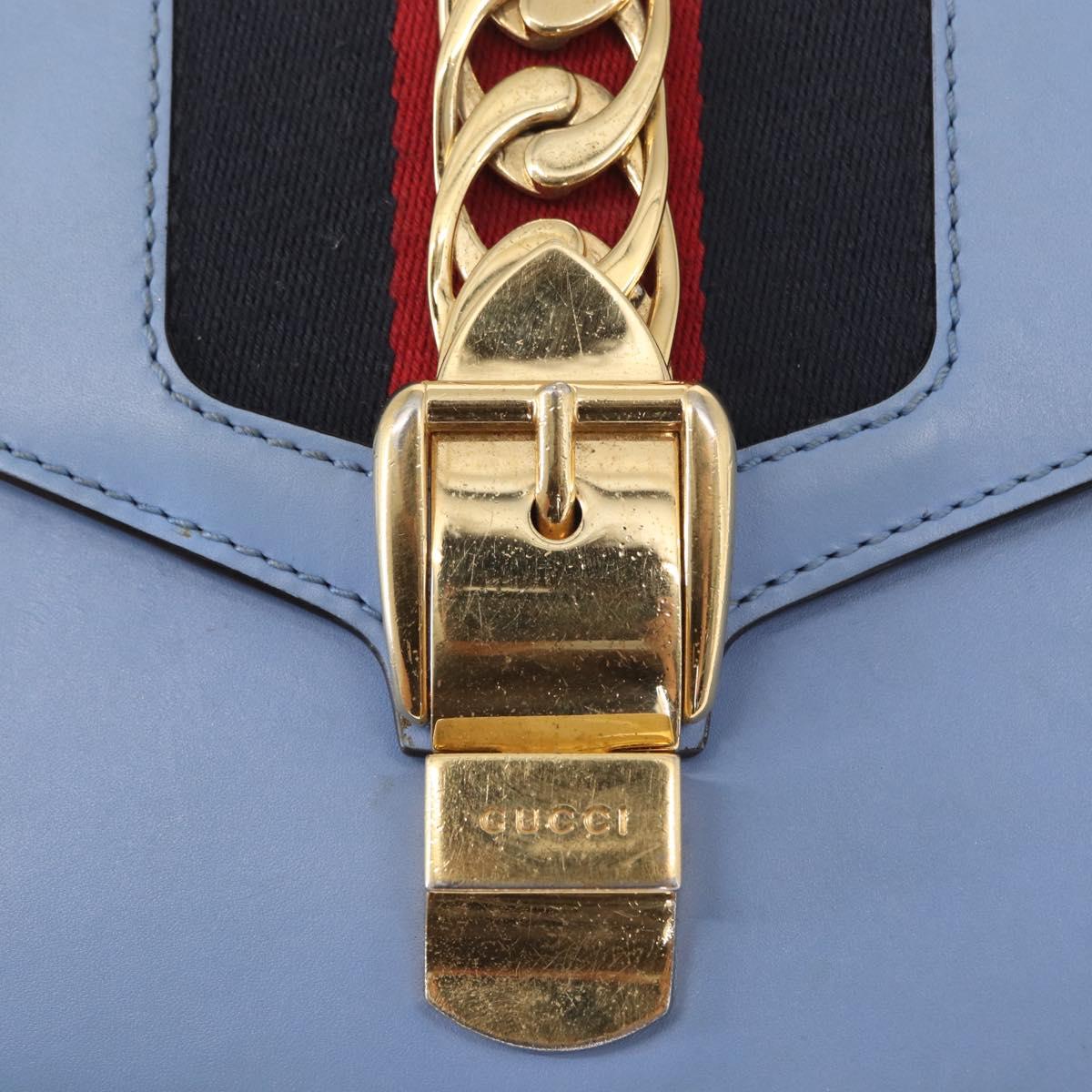 GUCCI Sylvie Sherry Line Chain Bag Leather Light Blue Gold 431666 Auth bs31431