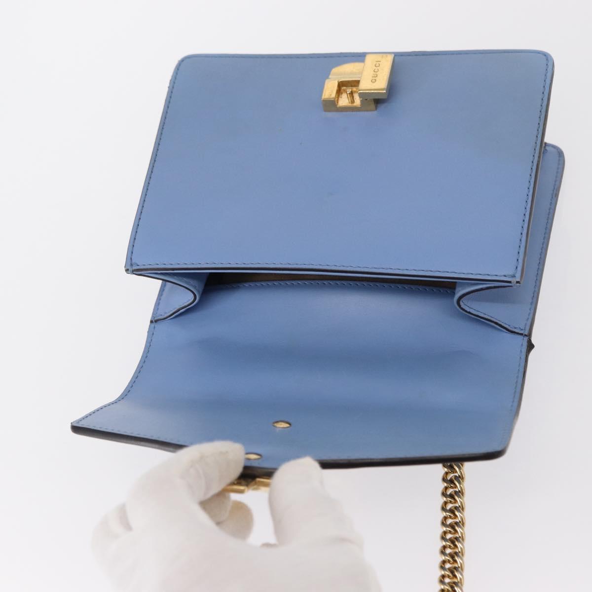 GUCCI Sylvie Sherry Line Chain Bag Leather Light Blue Gold 431666 Auth bs31431