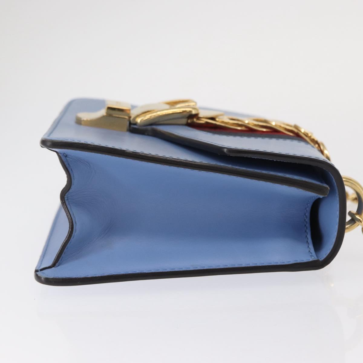 GUCCI Sylvie Sherry Line Chain Bag Leather Light Blue Gold 431666 Auth bs31431