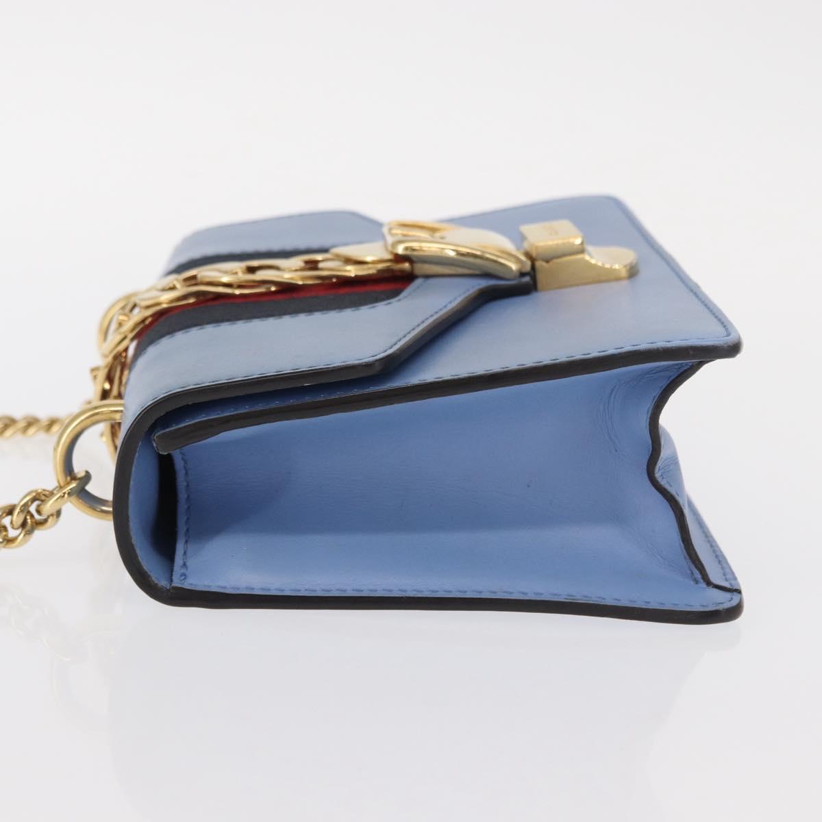 GUCCI Sylvie Sherry Line Chain Bag Leather Light Blue Gold 431666 Auth bs31431