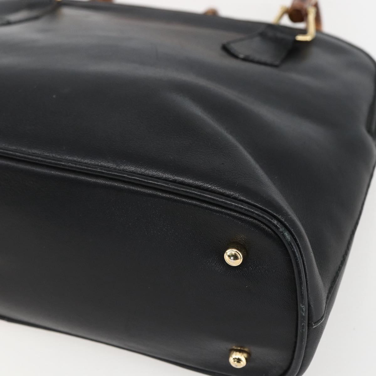 GUCCI Bamboo Hand Bag Leather Black Gold 000 122 029 Auth bs31432