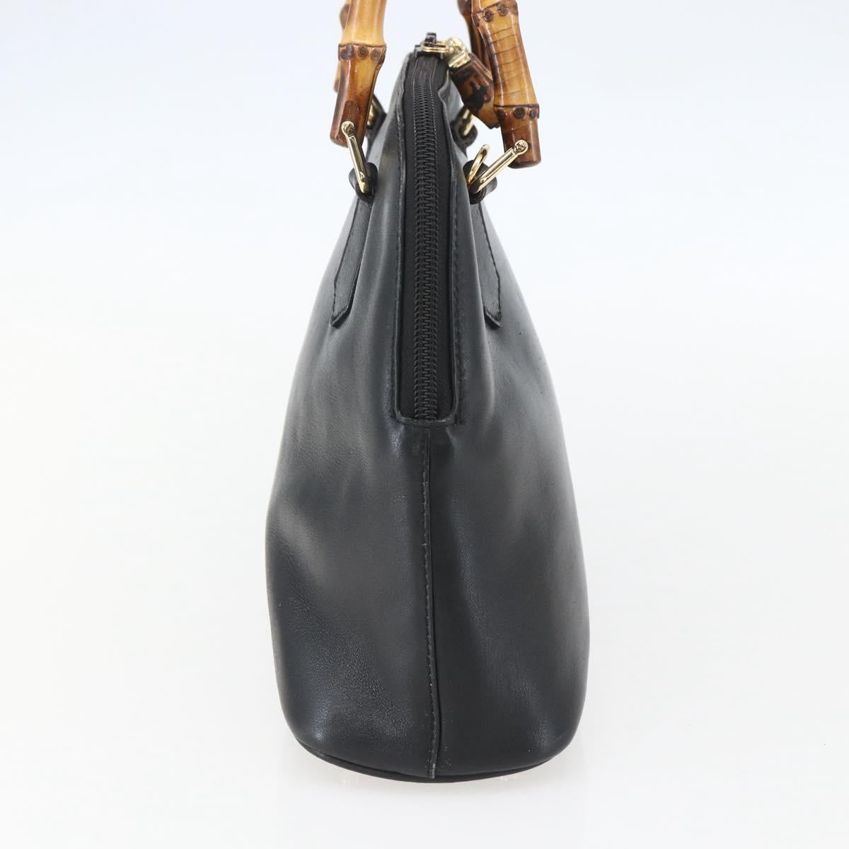 GUCCI Bamboo Hand Bag Leather Black Gold 000 122 029 Auth bs31432