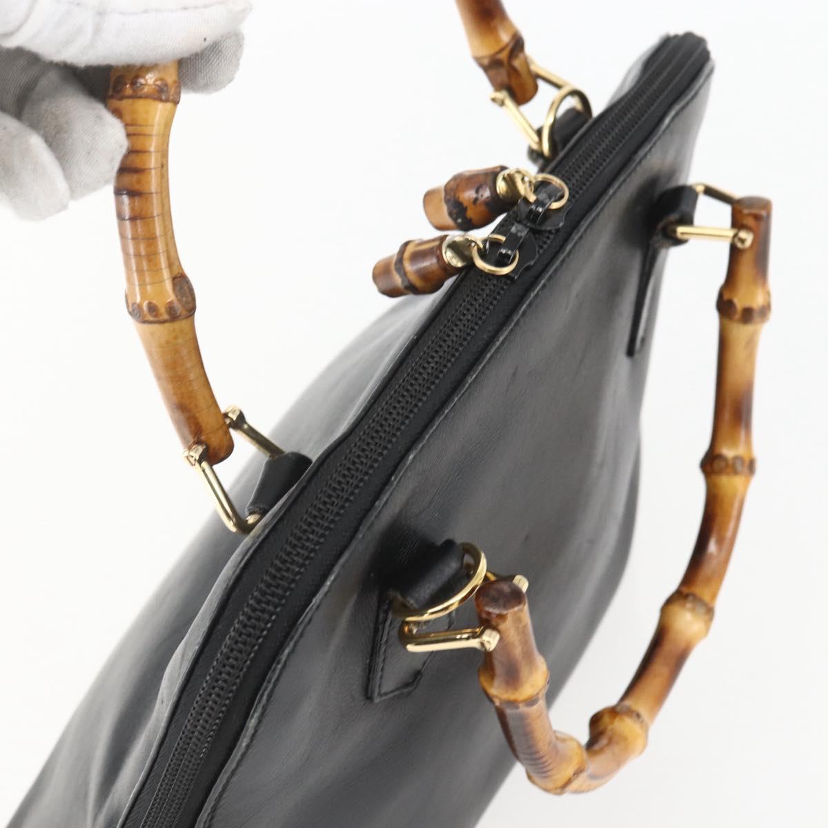 GUCCI Bamboo Hand Bag Leather Black Gold 000 122 029 Auth bs31432
