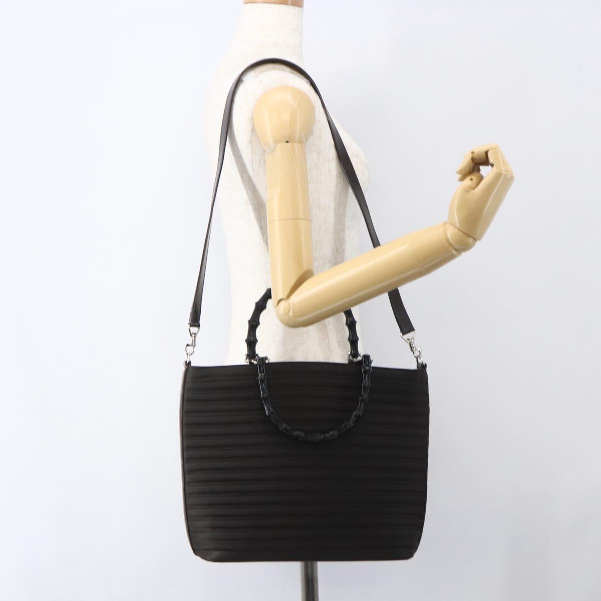 GUCCI Bamboo Hand Bag Canvas 2way Black Silver 000 1998 0588 Auth bs31433