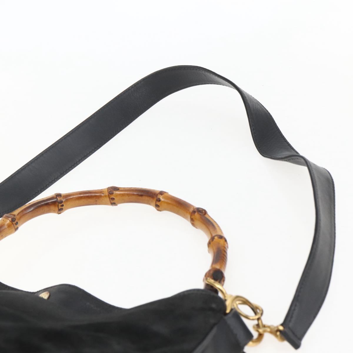 GUCCI Bamboo Hand Bag Leather 2way Black Gold 001 1014 1577 Auth bs31434