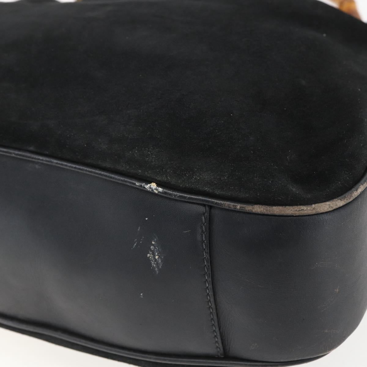 GUCCI Bamboo Hand Bag Leather 2way Black Gold 001 1014 1577 Auth bs31434