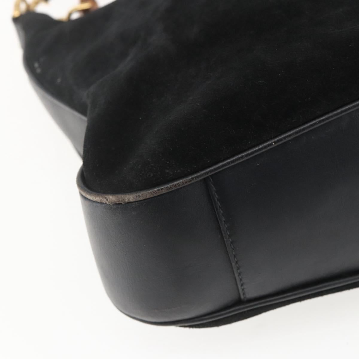 GUCCI Bamboo Hand Bag Leather 2way Black Gold 001 1014 1577 Auth bs31434