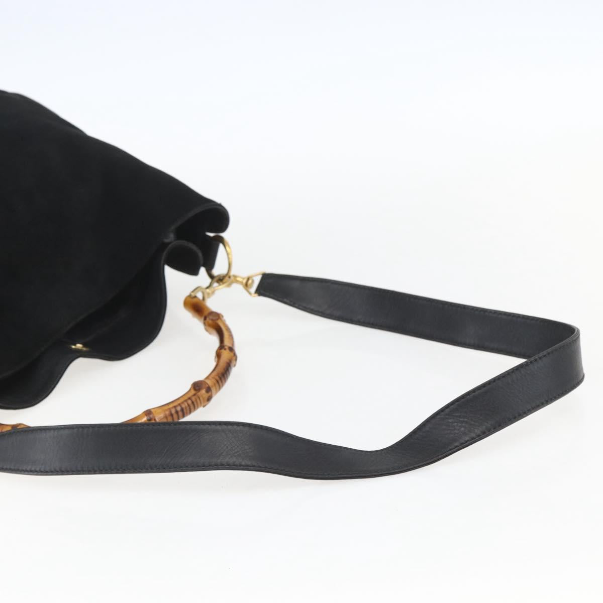 GUCCI Bamboo Hand Bag Leather 2way Black Gold 001 1014 1577 Auth bs31434