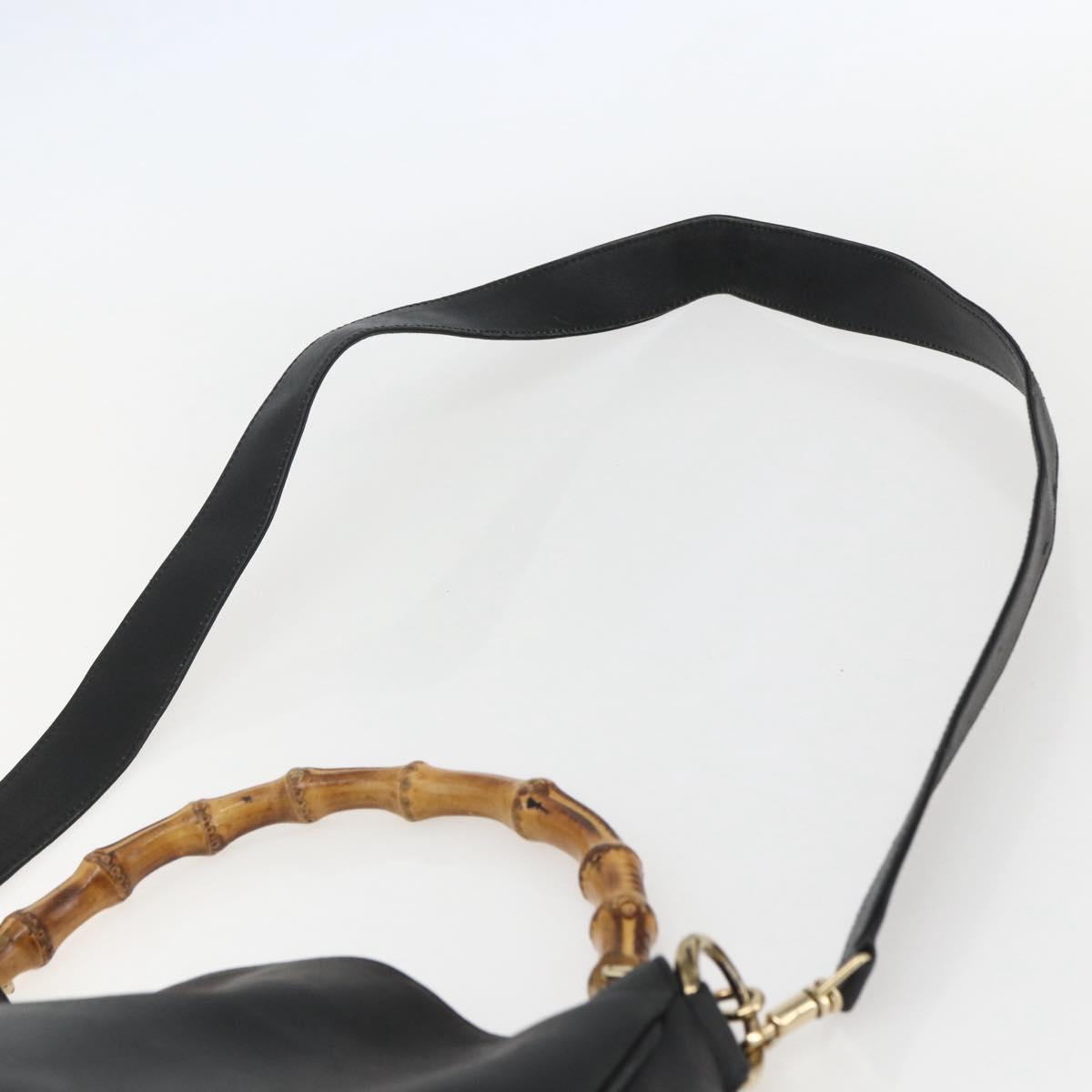GUCCI Bamboo Shoulder Bag Leather 2way Black Gold 001 1638 Auth bs31435