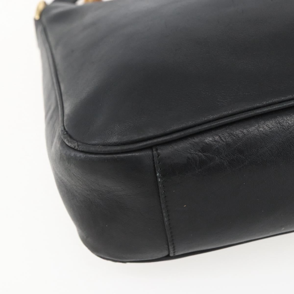 GUCCI Bamboo Shoulder Bag Leather 2way Black Gold 001 1638 Auth bs31435